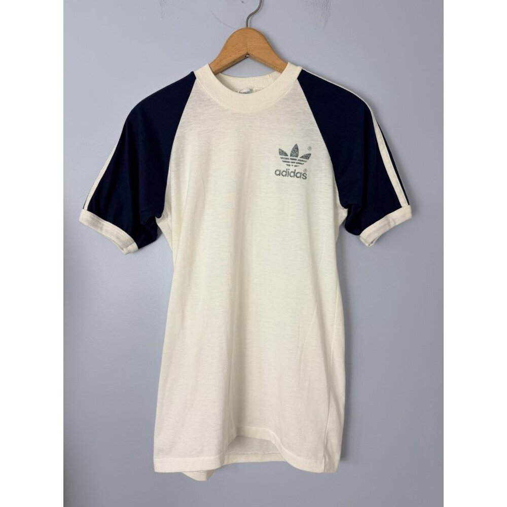 Vintage 80s Adidas Trefoil T Shirt Made In USA Size Medium Jersey Short Sleeve